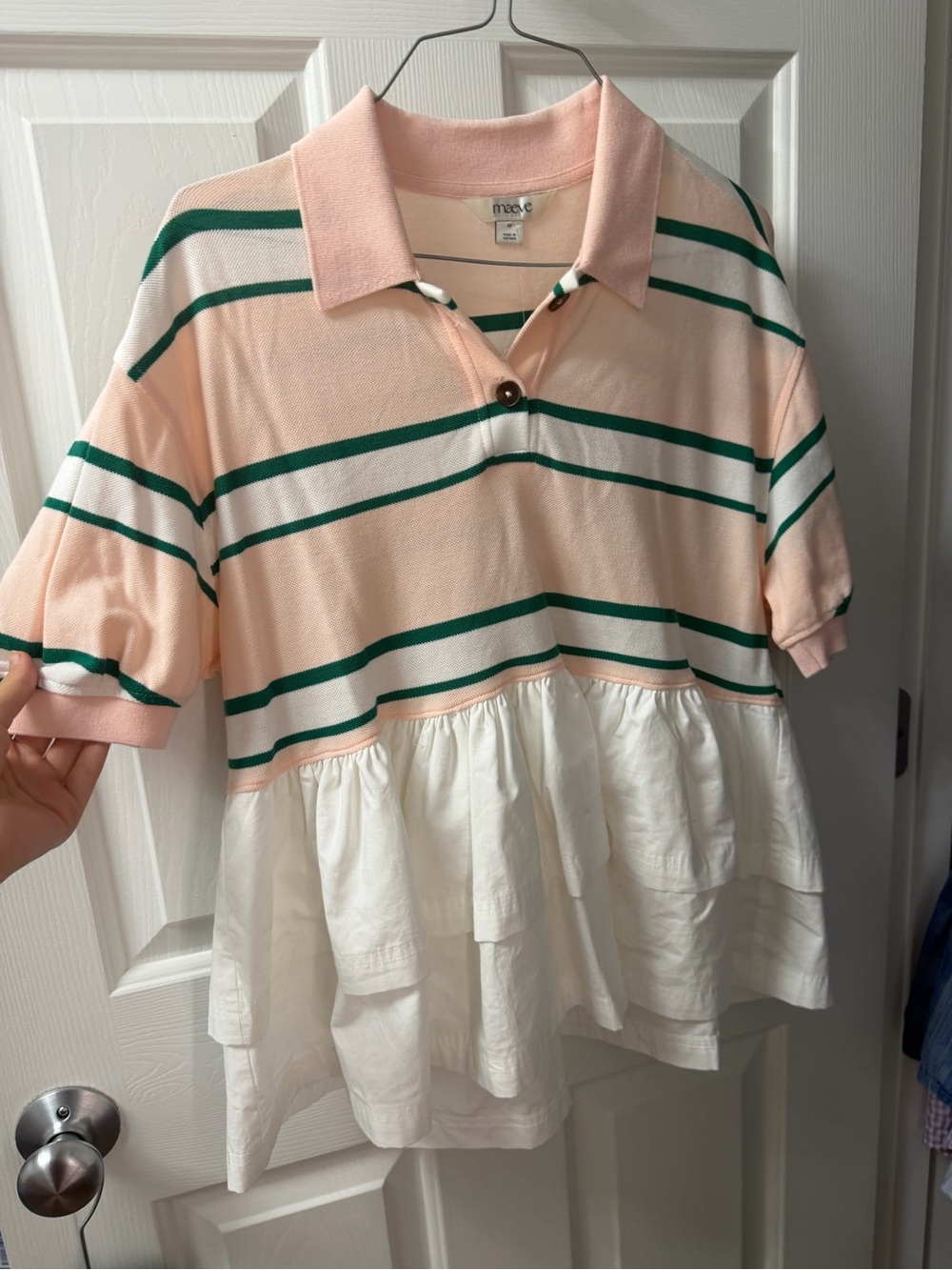 Peach & Green Striped Polo Peplum Top - Cute Layered Style